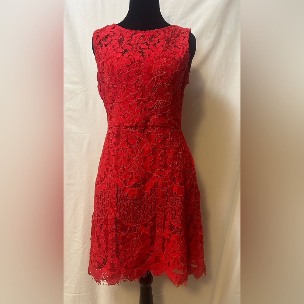 Lulu's Vibrant Red Lace Midi Dress
